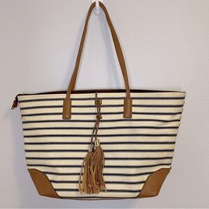 Striped Canvas Beach Tote Bag Large